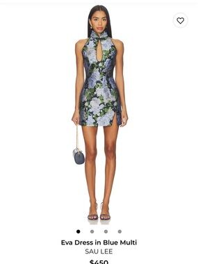 Sau Lee Eva Blue Multi Floral Halter Mini Dress